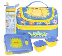 Get Trend Pokemon Insulated Lunch Bag Set, 3 Pcs Kids Bento Lunch Box with 2 Pots, 600ml Water Bottle & Food Carrier, BPA Free Bento Snack Box Set, Travel Picnic School Supplies (Blue/Multi Pokemon)