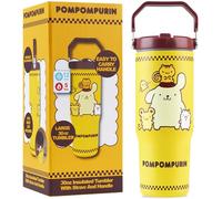 Get Trend Pompompurin Sanrio Insulated Tumbler 850ml, Stainless Steel Water Bottle with Straw & Handle, 12H Cold & Hot 5H, Leakproof Double Walled Vacuum Travel Metal Flask (Yellow Pompompurin)