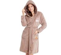 Get Trend Pusheen Dressing Gown for Women & Teens S-2XL, Soft Warm Fleece Bathrobe, Sherpa Lined Hood, Cute Gifts for Her (XL, Beige Pusheen)