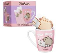 Get Trend Pusheen Mug & Socks Set for Women & Teens, 315ml/11oz Durable Tea & Coffee Mug with Casual Calf Socks, Stocking Fillers Gifts for Her (Pink Pusheen)