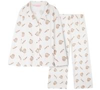 Get Trend Pusheen Pyjama Set for Girls & Teens 7-14 Yrs, Button-Up Top & Pyjama Trousers, Soft Loungewear PJs, Gift for Girls (11-12 Years, Beige Pusheen)