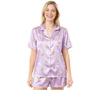 Get Trend Pusheen Women’s Pyjamas Sets, Button-Down Shirt & Pj Shorts, Two-Piece Nightwear Ladies Pyjamas, Soft & Breathable Loungewear (M, Purple Pusheen)