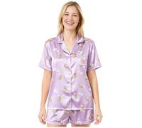 Get Trend Pusheen Women’s Pyjamas Sets, Button-Down Shirt & Pj Shorts, Two-Piece Nightwear Ladies Pyjamas, Soft & Breathable Loungewear (S, Purple Pusheen)