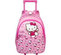 Get Trend Sanrio Hello Kitty Girls Trolley Bag for Travel and School | 2-in-1 Kids Backpack with Adjustable Straps, Compact Cabin Suitcase with Wheels & Handles, Travel Gifts (Pink Hello Kitty)