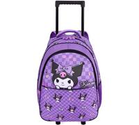 Get Trend Sanrio Kuromi Girls Trolley Bag for Travel and School | 2-in-1 Kids Backpack with Adjustable Straps, Compact Cabin Suitcase with Wheels & Handles, Travel Gifts (Purple Kuromi)