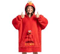 Get Trend Sesame Street Blanket Hoodie, Fleece Poncho for Adults, One Size | Elmo & Cookie Monster Oversized Sweatshirt with Pocket & Detachable Plush, Hooded Loungewear for Adults & Teens
