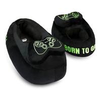 Get Trend Slippers for Boys Teens, 3D Plush Gaming House Slippers Non Slip Sole, Slip On House Shoes, Gamer Gifts for Boys (5/6 UK, Black/Green Gaming)