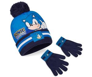 Get Trend Sonic The Hedgehog Beanie Hat Scarf and Gloves Set for Boys (4-15 Years, Blue Sonic 2 Pcs)