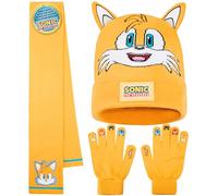 Get Trend SONIC THE HEDGEHOG Beanie, Winter Gloves & Scarf Set for Boys, 3 Pcs Knitted Winter Accessories, Gaming Gifts for Boys (Multi Tails 3 Pcs)