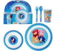 Get Trend Sonic The Hedgehog Dinner Set Cutlery Kids Tableware, 5 Pcs Reusable Plastic Plate Bowl Cup Spoon Fork, BPA Free Dinnerware, Crockery Set (Blue Sonic The Hedgehog)