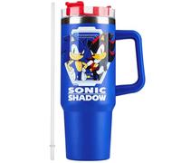 Get Trend Sonic The Hedgehog Insulated Cup Kids Tumbler Travel Mug Straw & Handle, 840ml/28oz Thermal Double Wall Vacuum Insulation Hot or Cold Drinks (Blue Sonic)