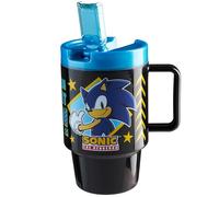 Get Trend SONIC THE HEDGEHOG Kids Tumbler Straw & Handle 500ml/17oz, Leakproof BPA Free Plastic Water Bottle, Reusable Travel Cup for Cold Drinks (Black Sonic)