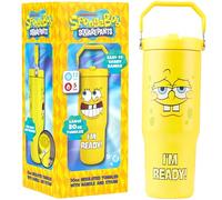 Get Trend Spongebob Squarepants Insulated Tumbler 850ml, Stainless Steel Water Bottle with Straw & Handle, 12H Cold & Hot 5H, Leakproof Double Walled Vacuum Travel Metal Flask (Yellow Spongebob)