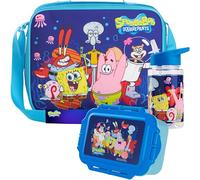 Get Trend Spongebob Squarepants Water Bottle Lunch Bag and Lunch Box Kids Set 3 Pcs School Supplies Bento Snack Box BPA Free Leakproof for Travel (Blue Spongebob)