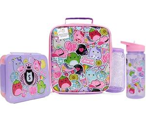 Get Trend Squishmallows Water Bottle Lunch Bag & Lunch Box for Kids 3 Pcs Set School Supplies Snack Box BPA Free Leakproof for Travel Picnic Holiday (Multi Squishmallows)