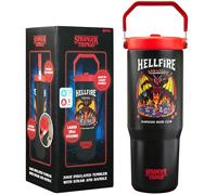 Get Trend Stranger Things Insulated Tumbler Flip Up Straw & Handle, Hellfire Metal Water Bottle 850ml, Thermal Double Wall Vacuum, Hot & Cold Drinks (Black/Red Stranger Things)
