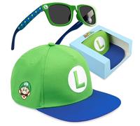 Get Trend Super Mario Baseball Cap Sunglasses Set for Boys, Adjustable Sun Hat 100% UV Shades, Kids Holiday Essentials, Gaming Gifts (Green Super Mario)