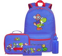 Get Trend Super Mario Boys Large Backpack Set 4 Pcs, 46cm School Bag | Rucksack with Pencil Case, Insulated Lunch Bag, 500ml BPA Free Water Bottle, School Supplies Gifts (Blue Super Mario)