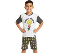 Get Trend Super Mario Boys Pyjama Set 5-14 Yrs, Short Pj Bottoms & Crew Neck T-Shirt, Soft Breathable Loungewear, Gaming Gifts for Boys (7-8 Years, Multi Mario)