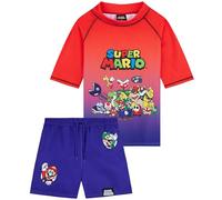 Get Trend Super Mario Boys Swim Suit Set 7-13 Yrs, 2 Pcs Swimming Costume with Shorts, UPF 50+ Pool Rash Vest Swimming Trunks (8-9 Years, Red/Blue Super Mario)