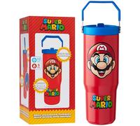 Get Trend Super Mario Insulated Tumbler Flip Up Straw & Handle, Metal Travel Water Bottle 850ml/30oz, Thermal Double Wall Vacuum for Hot & Cold Drinks (Red Super Mario)