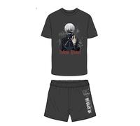 Get Trend Tokyo Ghoul Men’s Pyjamas Sets, Short Cotton Pj Bottoms & Crew Neck T-shirt, Soft Breathable Nightwear, Anime Manga Gifts (L, Grey Tokyo Ghoul)