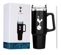 Get Trend Tottenham Hotspur Insulated Tumbler 850ml, Stainless Steel Water Bottle with Straw & Handle, Cold for 12H Hot for 8H, Leakproof Travel Coffee Mug Drinks Bottle, Football Gifts (Black Spurs)