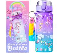 Get Trend Unicorn Decorate Your Own Water Bottle Craft Kit Girls & Teens, 550ml BPA Free Leakproof Flip Top, Crafts Gems Stickers Decorations Keyring (Multi Unicorn)