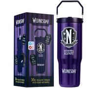 Get Trend Wednesday Insulated Tumbler Flip Up Straw & Handle, Metal Travel Water Bottle 850ml/30oz, Thermal Double Wall Vacuum for Hot & Cold Drinks (Purple Wednesday)