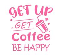 get up get Coffee be Happy Typography Coffee Ready Wall Stickers Paster Paper 67.2x71.4cm Art Mural Painting Pink