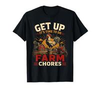 Get Up Its Time to Do Farm Chores Vintage Rooster Tractor T-Shirt
