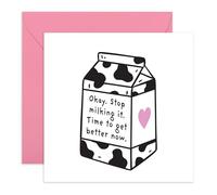Get Well Card - Stop Milking It, Time to Get Better - Humorous Recovery Card for Colleagues, Coworker, Team Member, Work Buddy, Sick Patients, Women, Ladies - Comes with Fun Stickers