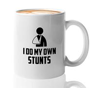 Get Well Gift Coffee Mug 11oz White, I Do My Own Stunts, Humorous Gift for Broken Arm Hand Bone Wrist Elbow Injury After Surgery Recovery Stuntmen Athlete Funny