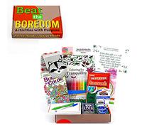 Get Well Gifts for Women Beat the Boredom Box Non Food Gift Basket Get Well Message Plush Non-Slip Socks Lip Balm Travel Tissue Cream Crossword Book Adult Coloring Books Cards Markers, 39 Piece Set