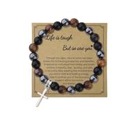 Get Well Gifts for Women Men Healing Tiger Eye Natural Stone Bracelet for Christian Catholic Birthday Christmas Gifts for Friend Husband Boyfriend Encouragement Inspirational Bracelet for Men