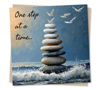 Get Well, Recovery or Sympathy Card - One Step at a Time - Well Wishes - Beautiful Pebbles in The Sea and Doves - for a Special Someone, Friend, Relative, Partner, Colleague