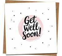 Get Well Soon Card, 145mm x 145mm, Modern Minimal Design with Pink Brush Circle & Dots, Includes Kraft Envelope, Greeting Card for Recovery, Sick Friend, Hospital or Surgery