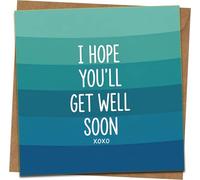 Get Well Soon Card, 145mm x 145mm Square Greeting Card, Blue Design, Blank Inside, Includes Kraft Envelope, I Hope You’ll Get Well Soon, Encouragement/Recovery Card for Friends & Family