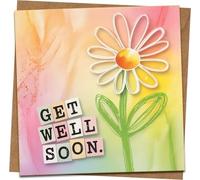 Get Well Soon Card, 145mm x 145mm Square - Pastel Daisy Floral Design, Blank Inside, Kraft Envelope Included - Cheer Up, Recovery, Hospital Greeting