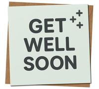 Get Well Soon Card - Bold Typographic Design, 145mm x 145mm Square, Kraft Envelope - Simple Heartfelt Recovery Card for Him or Her, Includes Kraft Envelope