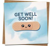 Get Well Soon Card - Cute Bandage Design, Square 145mm x 145mm Greeting Card with Kraft Envelope, Blank Inside, Kawaii Cheer Up Card for Recovery, Surgery or Illness