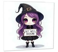 Get Well Soon Card - cute witch girl chibi anime speedy recovery 145x145mm