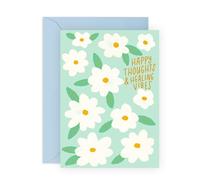 Get Well Soon Card - Happy Thoughts & Healing Vibes - Cute Flowers Design Gifts for Daughter, Son, Niece, Nephew, Friends, Bestie, Sister, Colleague, Coworkers, Officemate -Comes with Sweet Stickers