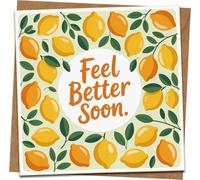 Get Well Soon Card - Lemon Design Feel Better Soon - 145mm x 145mm Square Greeting Card with Kraft Envelope, Blank Inside for Recovery Wishes, Cheer Up, Illness, Surgery, Thinking of You