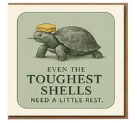 Get Well Soon Card - Tortoise Illustration, 'Even the Toughest Shells Need a Little Rest' - Thoughtful Recovery Encouragement for Friend, Family or Colleague - Blank Inside