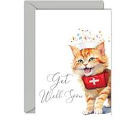 Get Well Soon Cards for Women - Cat Kitten - Get Well Cards for Men, Speedy Recovery Card, A5 Greeting Cards for Brother Sister Mum Dad Auntie Uncle Colleague Best Friend