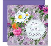 Get Well Soon Cards for Women Her - Get Well Soon Daisy Flowers - Cards for Men Him, Speedy Recovery Card, 145mm Greeting Friend Brother Sister Work Colleague