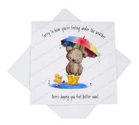 Get Well Soon Teddy Bear Greetings Card, Sorry to Hear You're Feeling Under the Weather, Teddy Umbrella Card