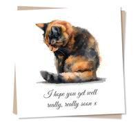 Get Well Watercolour Cat Card - I Hope You Get Well Really Really Soon - Beautiful Design - Sincere and Heartfelt - For Loved One, Relative, Friend, Best Friend or Partner