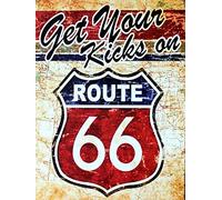 GET YOUR KICKS ON ROUTE 66, Retro Metal Fridge Magnet, 100mm x 75mm